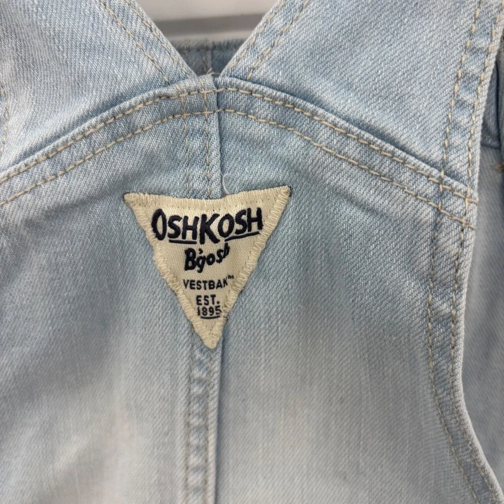 OshKosh Denim Overall Skirt Kids 5T Light Blue Heart Pocket Frayed Hem Cute Boho